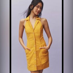 Maeve Yellow Halter Neck Button-Down Dress